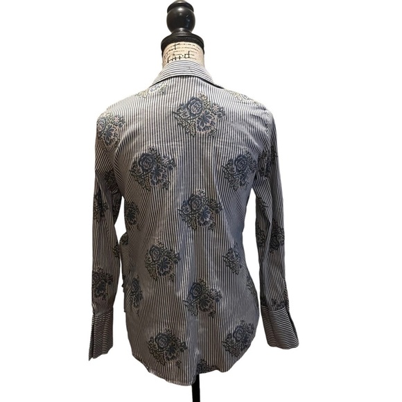 ZARA Woman Striped Floral Wrap Tie Shirt Blue White size Medium Casual button up - Picture 5 of 11